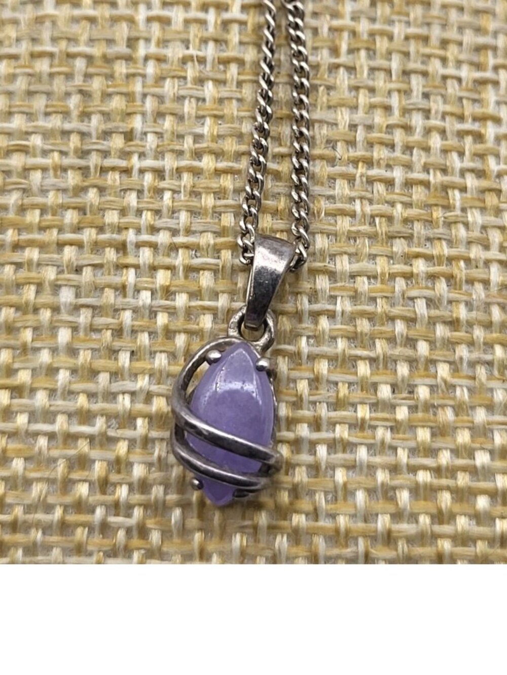 Vintage Sterling Silver Purple Jade Pendant Necklace Elegant